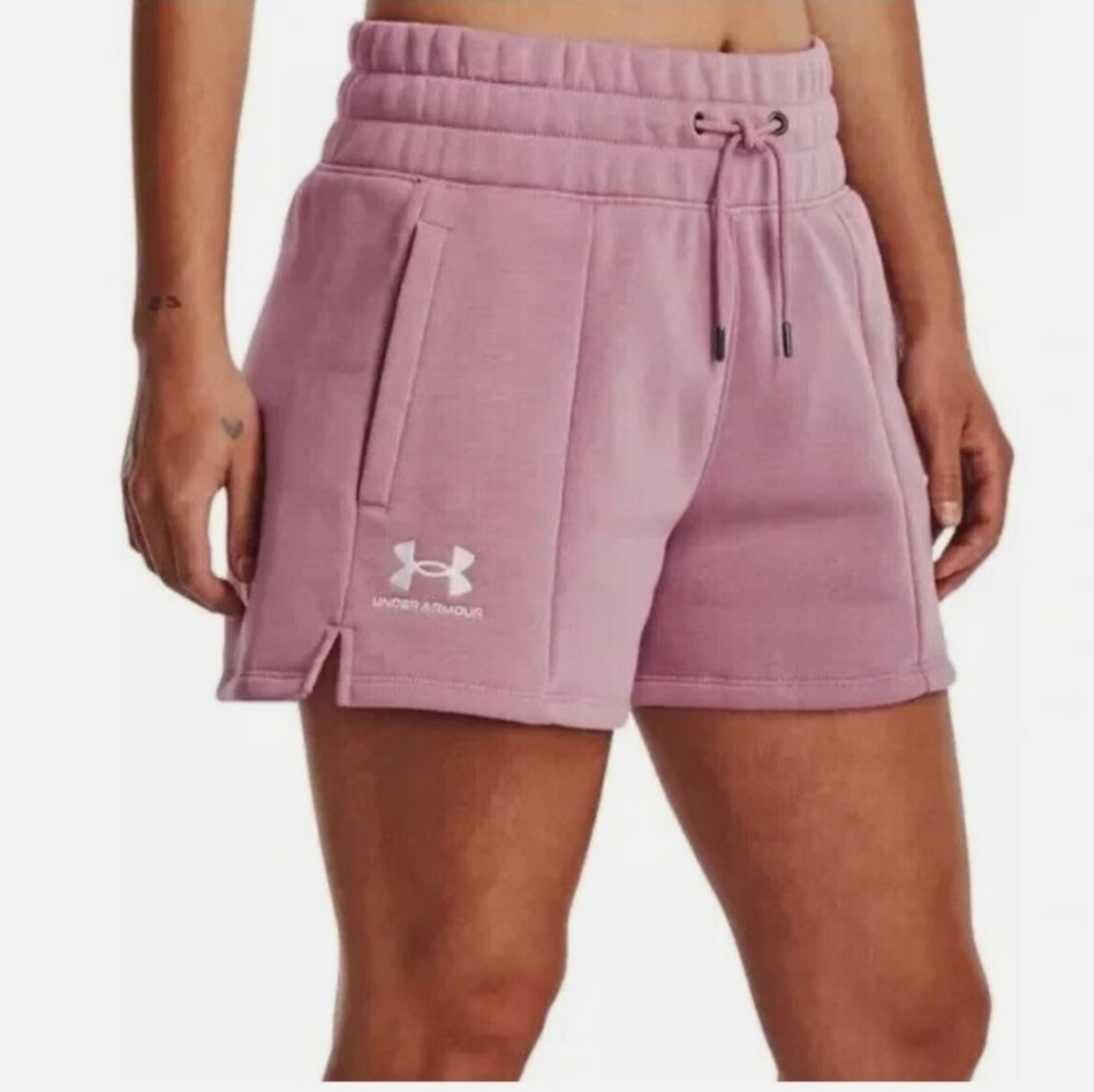 Under Armour Essential 4in Fleece Shorts, Pink Elixir - Size Small NWT!